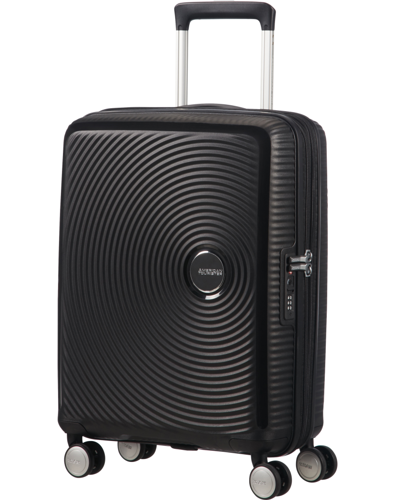 Soundbox 4-wheel cabin baggage Spinner Expandable suitcase 55x40x20/23cm Bass Black